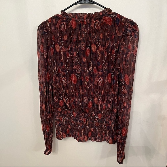 JOIE Pink And Brown Floral Smocked Hem Blouse M - Picture 5 of 5